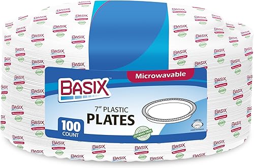 Miniatura 4 de Basix 100 platos de plástico desechables aptos para microondas de 6 pulgadas, color blanco