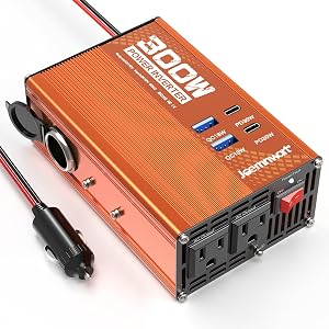 Inverter de Puissance de Voiture 300W - Convertisseur DC 12V vers AC 110V avec Charge Rapide - 2 USB-A(18W), 2 USB-C(PD30W), et Prise Allume-Cigare Chargeur Portable