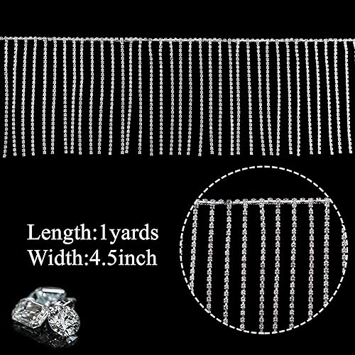 Miniatura 8 de 1 yarda de diamantes de imitación con flecos de diamantes de imitación brillantes cadena de flecos de lentejuelas plateadas cinturón con borlas para
