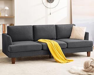 Gericco Mid Century Modern Couches for Living Room, 89" Comfy Couch Sofa with 3-Seater Deep Seats, Upholstered Sofas for Living Room, Office Apartment, Bedroom, Dark Grey