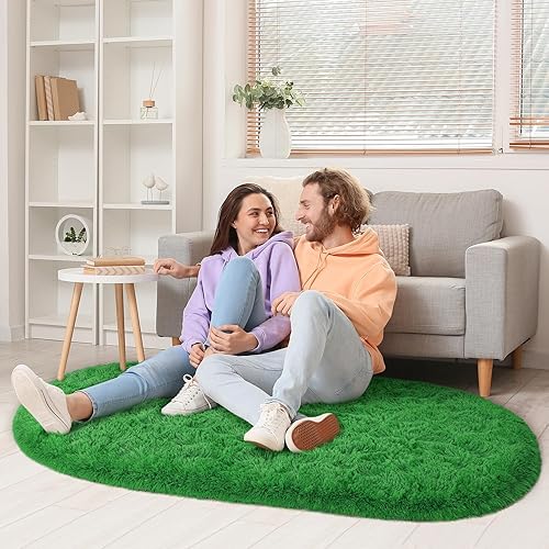 Miniatura 116 de LOCHAS Alfombra esponjosa para dormitorio, 2.6 x 5.3 pies, alfombra lanuda para dormitorio, mesita de noche, alfombra ovalada suave para sala