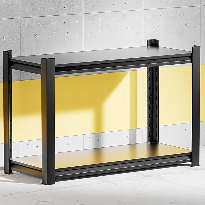 Garage Shelving Units,Heavy Duty 2-Tier Metal Storage Shelf with Adjustable Shelves