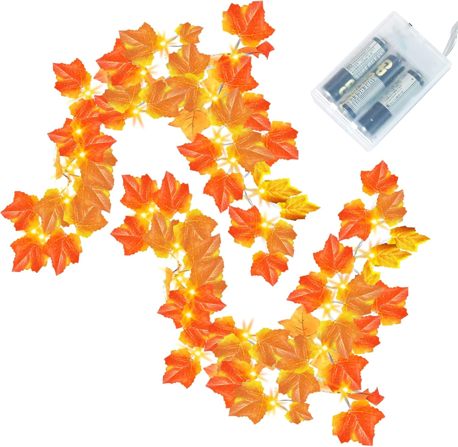 FUNPENY 2pcs Thanksgiving Maple Leaf Garland with Lights, Thanksgiving Decorations Light Halloween String Lights 9.8 feet 20 LED, Thanksgiving Gift