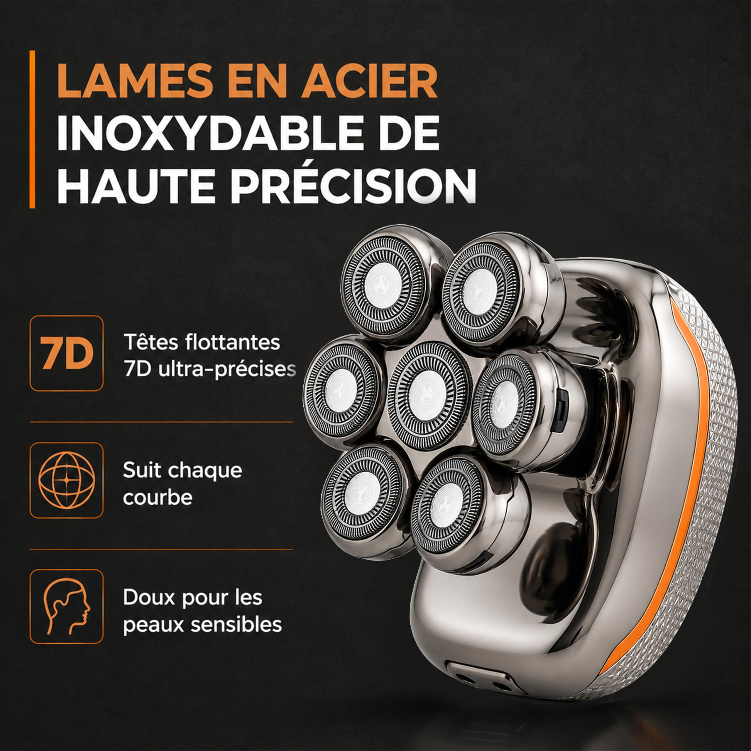 Golden Goods Rasoir Tete Chauve Homme 7D Skull Shaver Électrique Hommes Cheveux 90 mins d'autonomie Rasoir Crane Homme Chauve Étanche Wet & Dry Tondeuse Crane Chauve sans Fil avec Écran LED