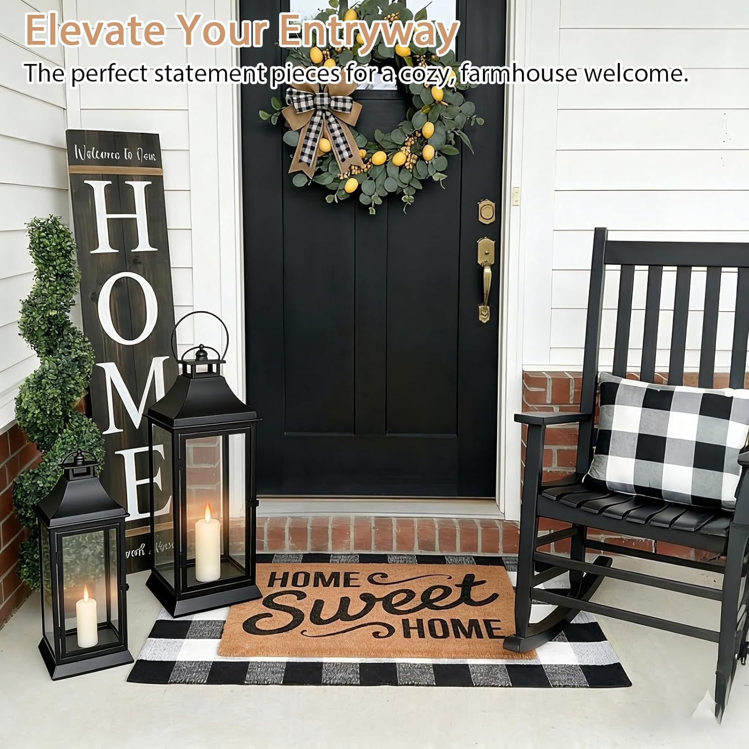 SwallowLiving Black Outdoor Lanterns Set of 2, 19.5" Large Decorative Lanterns with Glass Panels, Rustic Metal Candle Lantern Set for Porch Decor, Fireplace, Table, Indoor Black Lantern (No Candle)