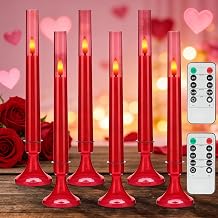 Red Flameless Taper Candles with Remote and Timer,Valentine Flameless Candles with Holders, 6 Pack LED Battery Operated Candlesticks 9.25"x0.75" for Valentines Day, Christmas