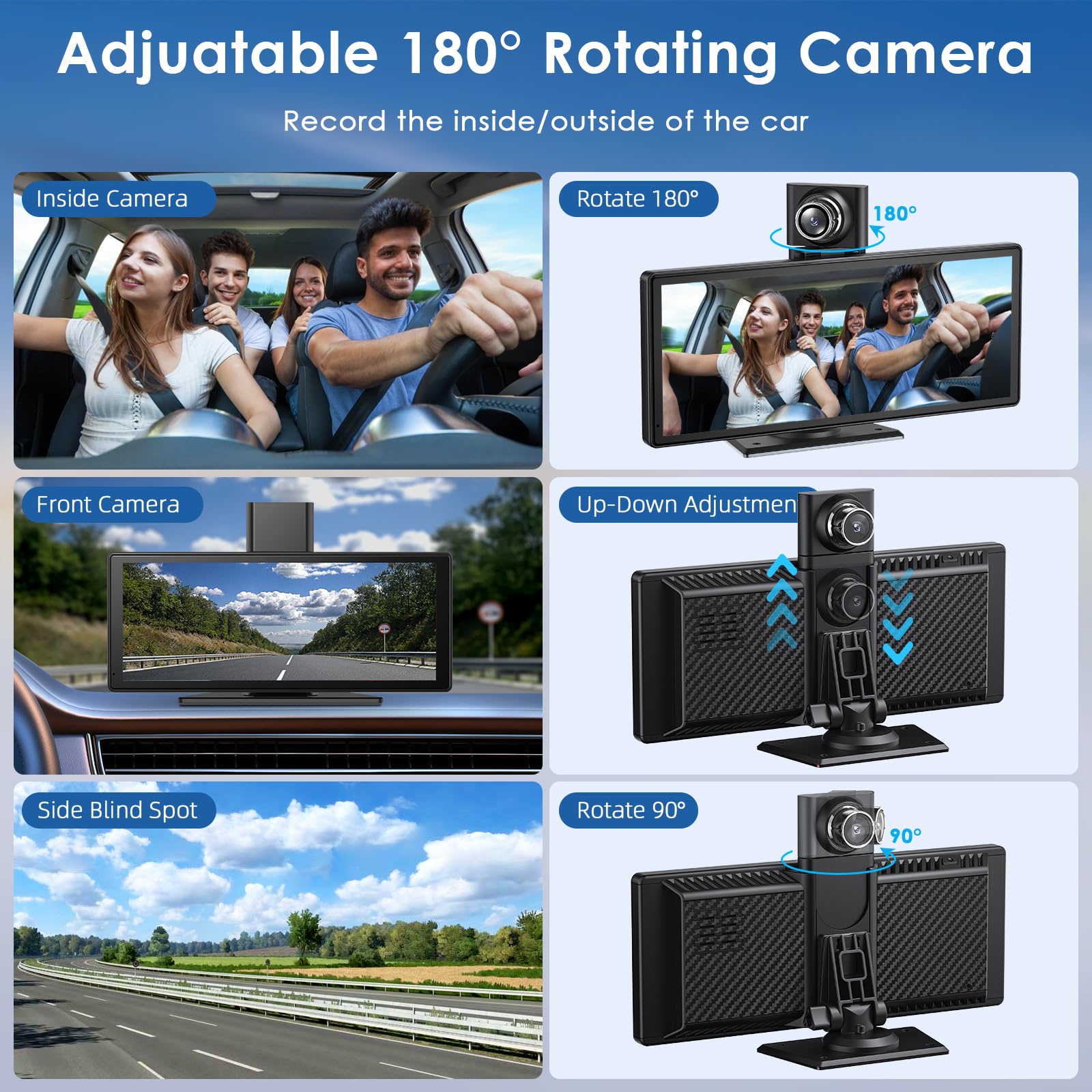 9,26 Calowy Przenośny Ekran z Bezprzewodowym CarPlay i Android Auto, Radio Samochodowe z 4K Dashcam Przednią I Tylną Kamerą 1080P HD/Bluetooth/FM/AUX/64G TF/Mirror Link/Voice Control/GPS