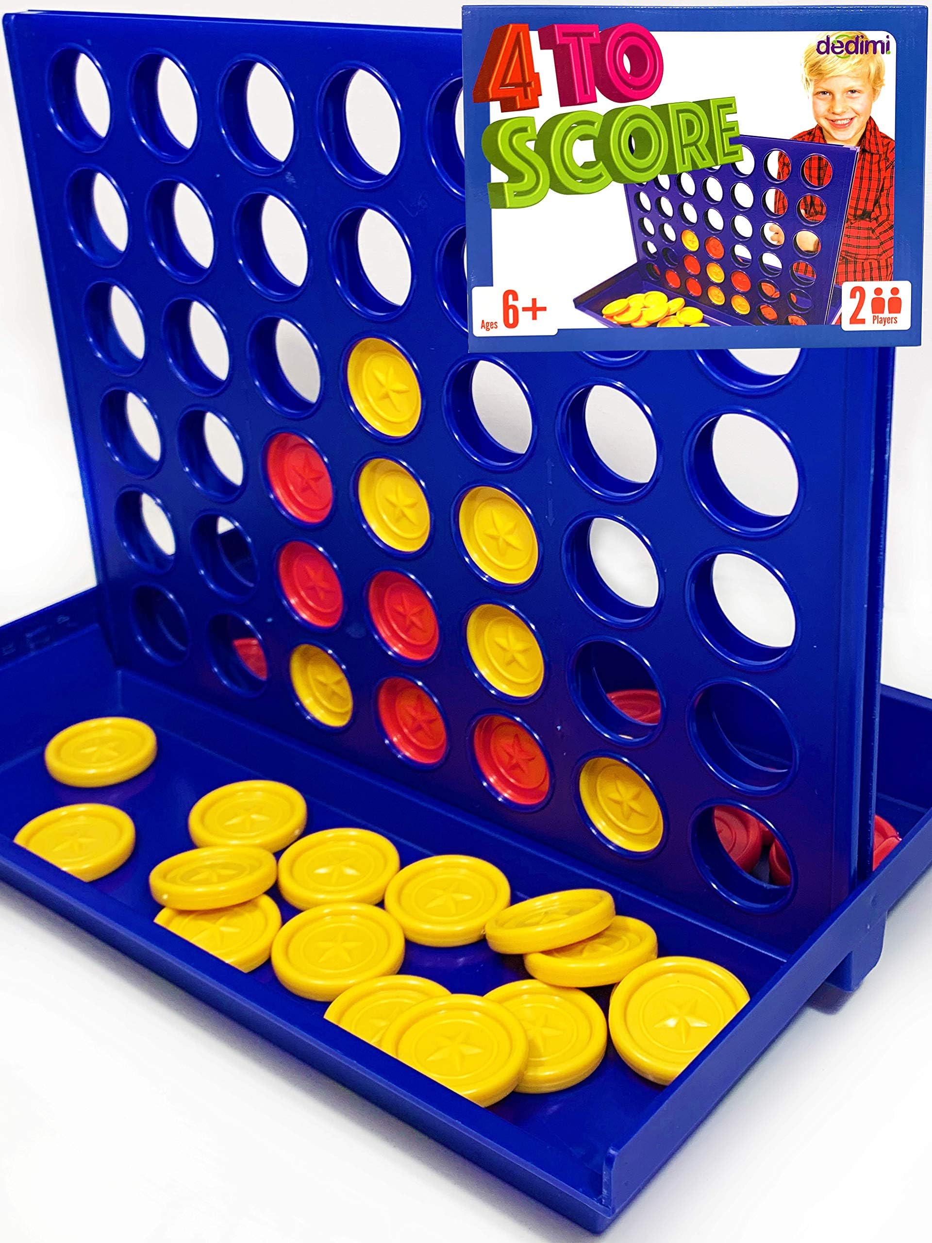 4 to Score Board Connect Game for Kids | 6 spare discs included | Classic Original Four in a Row Gaming | Family Games Set | toy age 6+