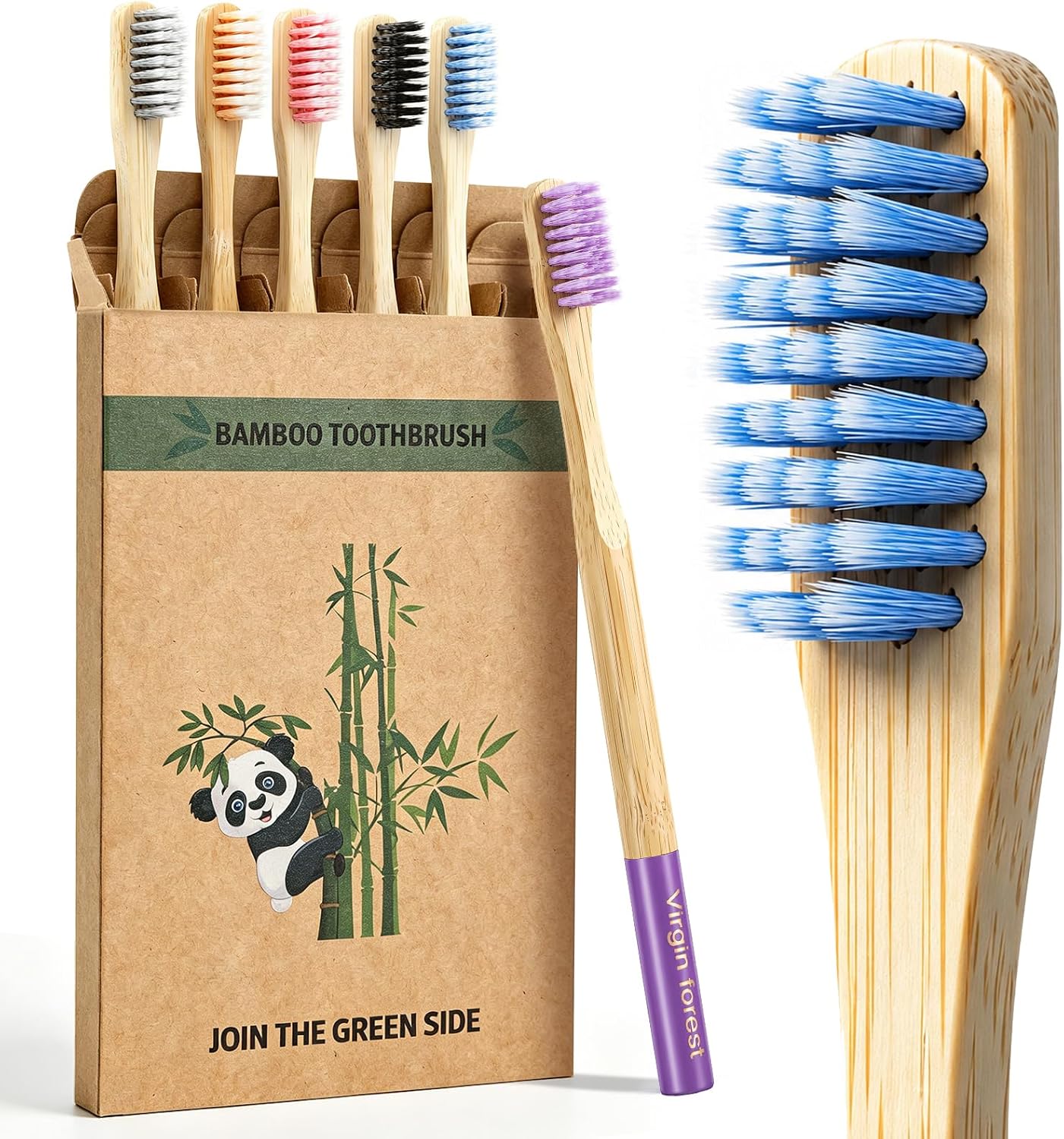 Virgin Forest Bamboo Toothbrushes 6pk, Spiral Soft Bristles BPA Free Eco