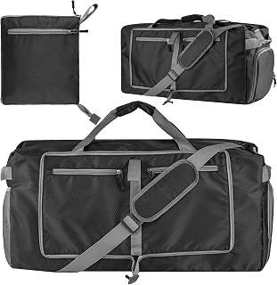 Bolsa de lona plegable de 60 litros Bolsa de viaje de fin de semana de gran capacidad con compartimento para zapatos Gimnasio ligero y resistente al agua Bolsas de natación para playa pileta Deportes Gimnasio (negro)