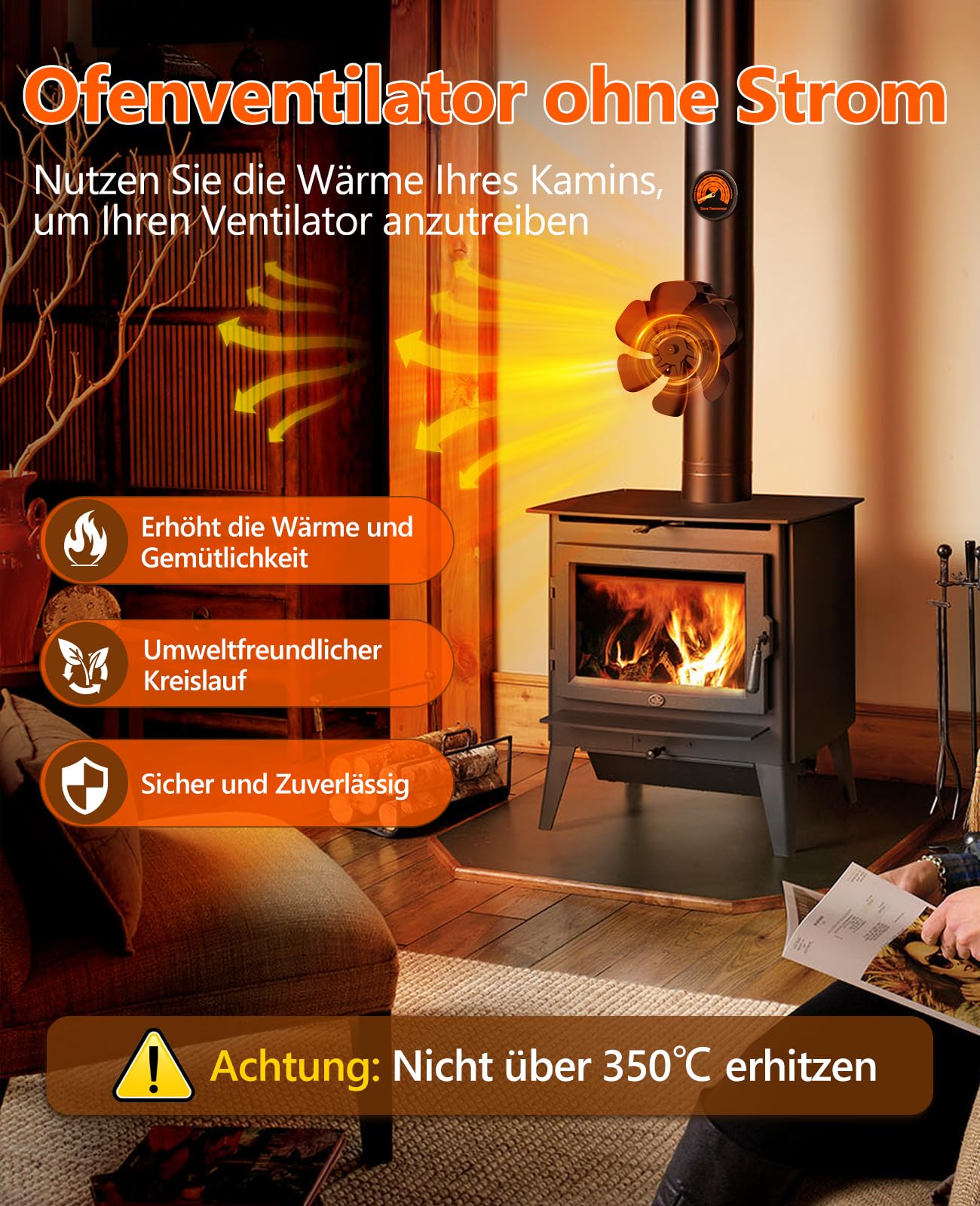 Ventilatore Magnetico Per Camino Titeck | Senza Elettricità 6 Pale | Silenzioso E Autonomo - Foto 10