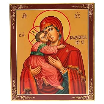 Gottesmutter Von Wladimir Ikone Triptychon - Christlicher Reisealtar Aus Holz