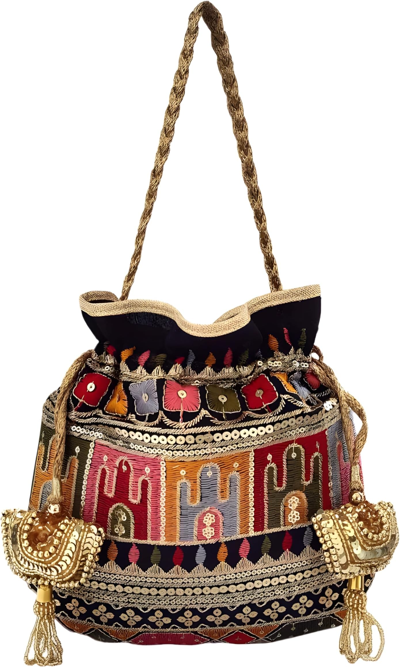 DUCHESS Embroidered Potli Bag for Women | Traditional Ethnic Potli Pouch with Golden Latkan | Stylish Bridal Handbag for Wedding, Party & Festive | Ideal Gift for Ladies & Girls