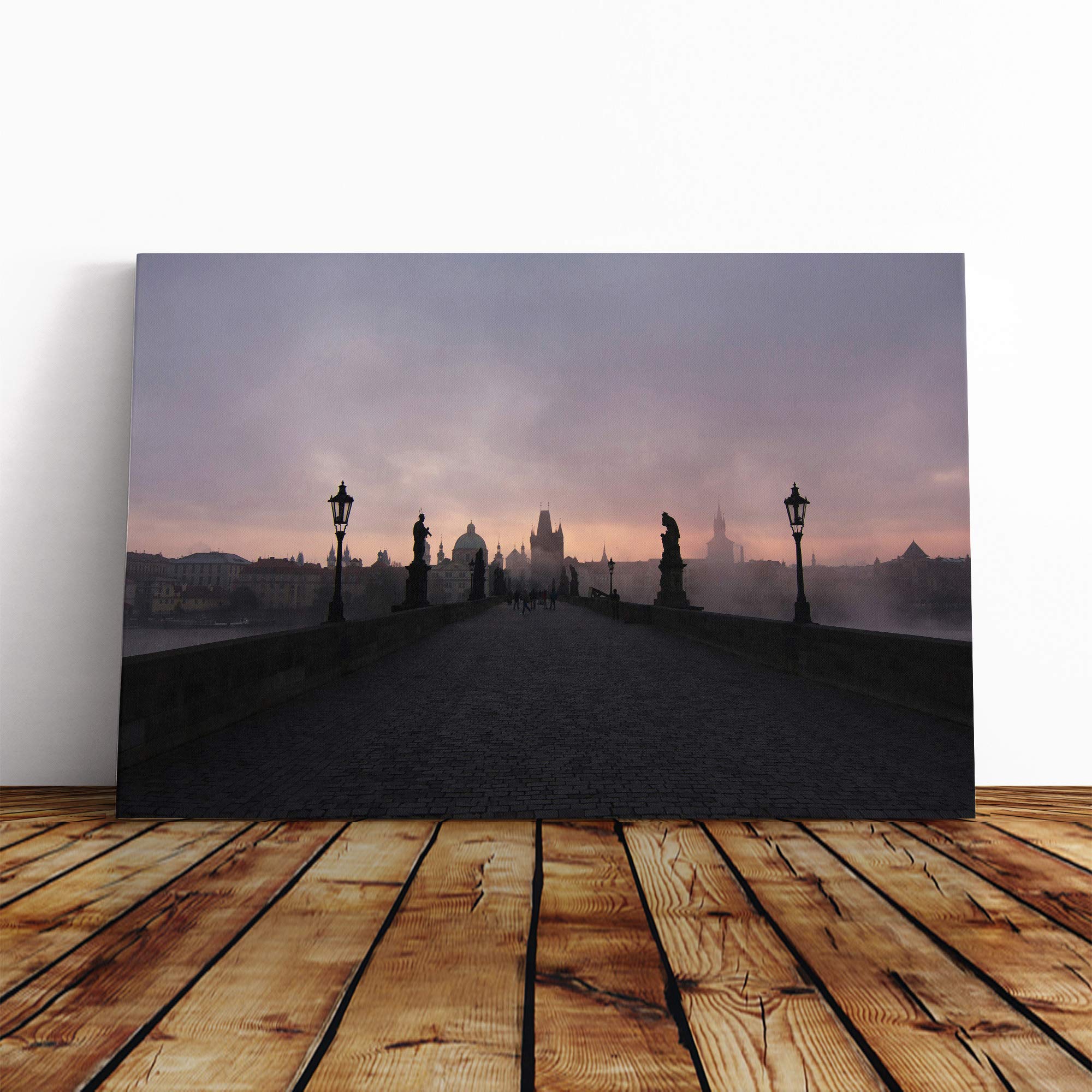 Charles Bridge Prague Czech Republic (1) Canvas Print | Gallery Wrapped 30mm Frame Wall Art | 30x20 inches | Ready to Hang | Modern Cityscape Picture | Living Room Bedroom Lounge Office