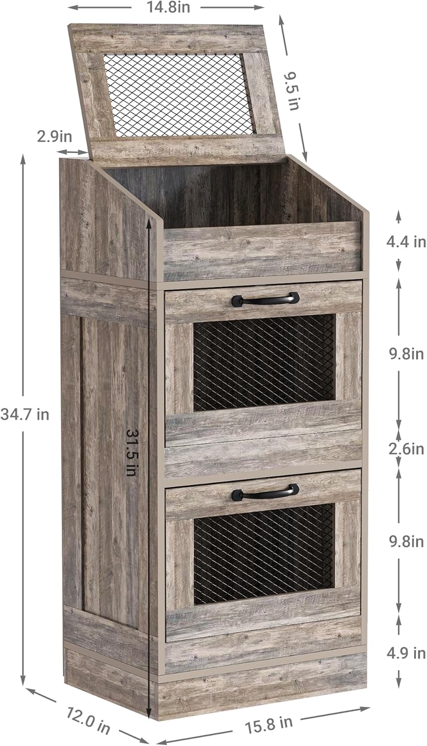 Potato Storage Bin with Lid, Rustic Wooden Onion Storage Bin, Bread Box for Kitchen, Kitchen Decorative Vegetable Storage Cabinet, Rustic Grey HPC001SG