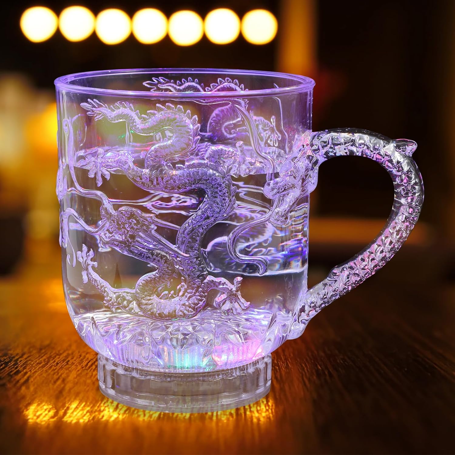 IMIKEYA LED Cups, Dragon Embossed Flash Light Up Cups, LED Flash Acrylic Drinking Induction Mug for Bar Club Home Dragon Collectible Supply, 3.81x3.14 Inch