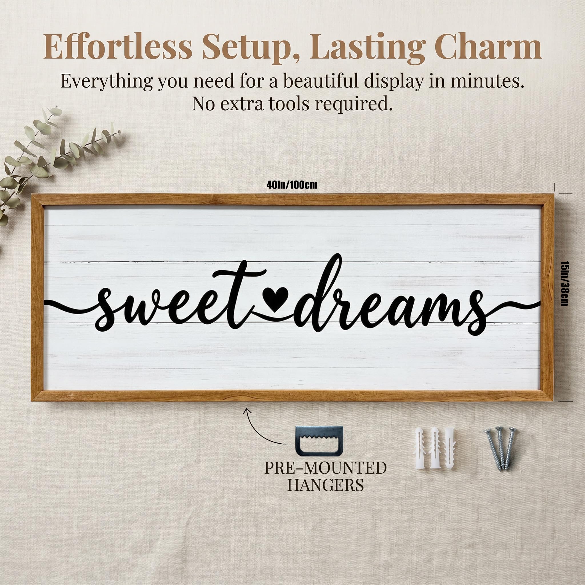 Sweet Dreams Holzschild mit Rahmen, Bauernhaus, Schlafzimmer