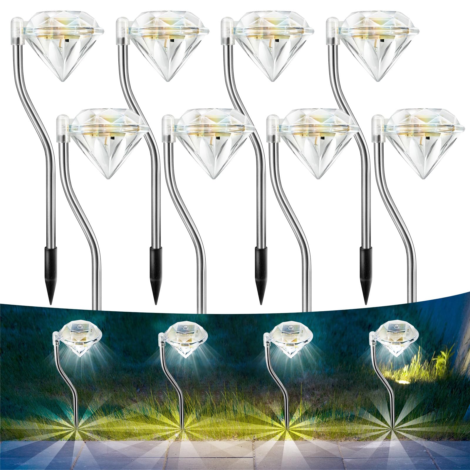 Anordsem Solarlampen für Außen Balkon Deko: Gartendeko für Draußen Wetterfest LED Diamant Solarleuchten - Weißes Licht Beleuchtung Solar Lights Aussen - Garten Deko Gift für Women Frau