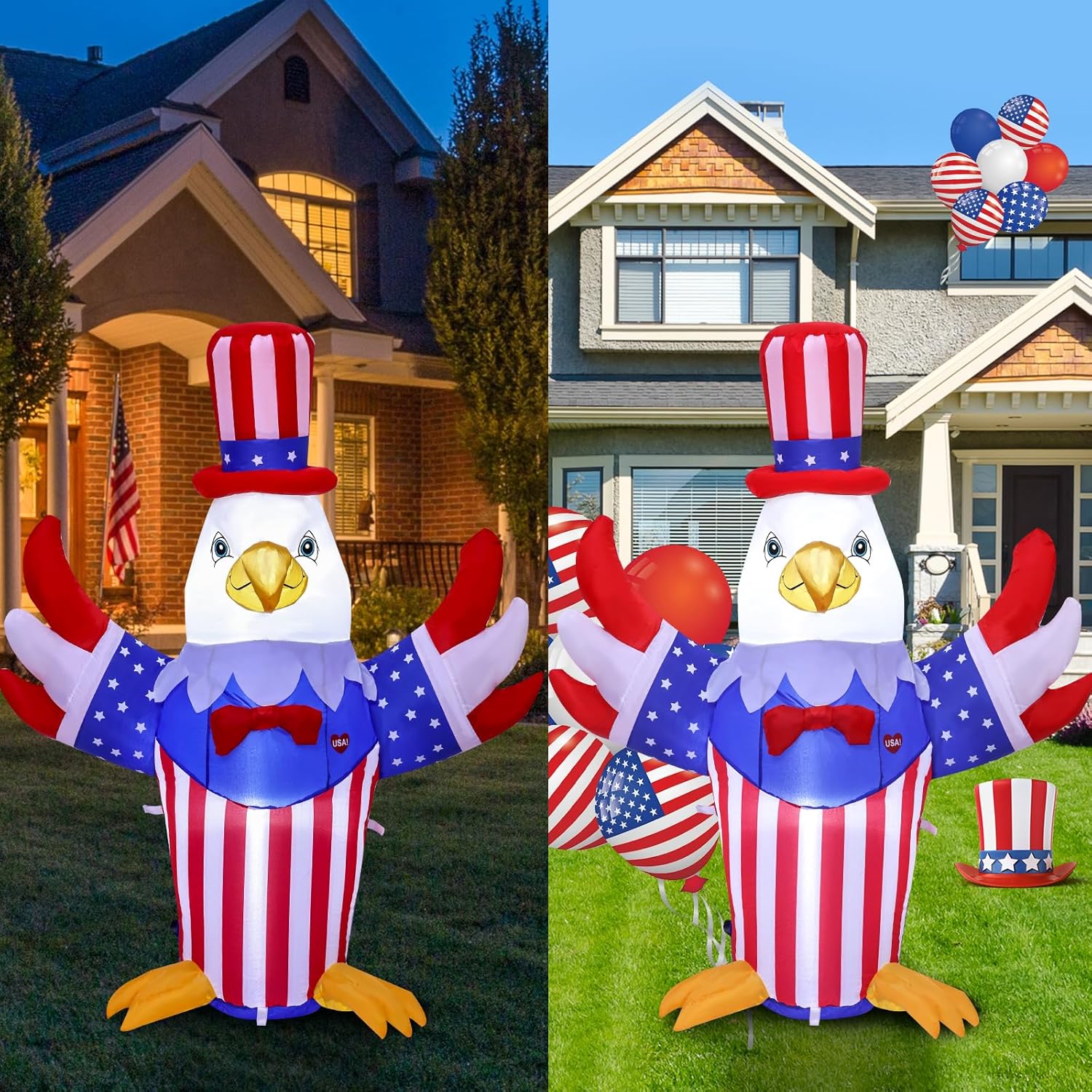 5ft Independence Day Inflatable Decoration 4th of July Patriotic Bald Eagle Outdoor Inflatable Decoration Holiday Party Indoor Outdoor Garden Lawn