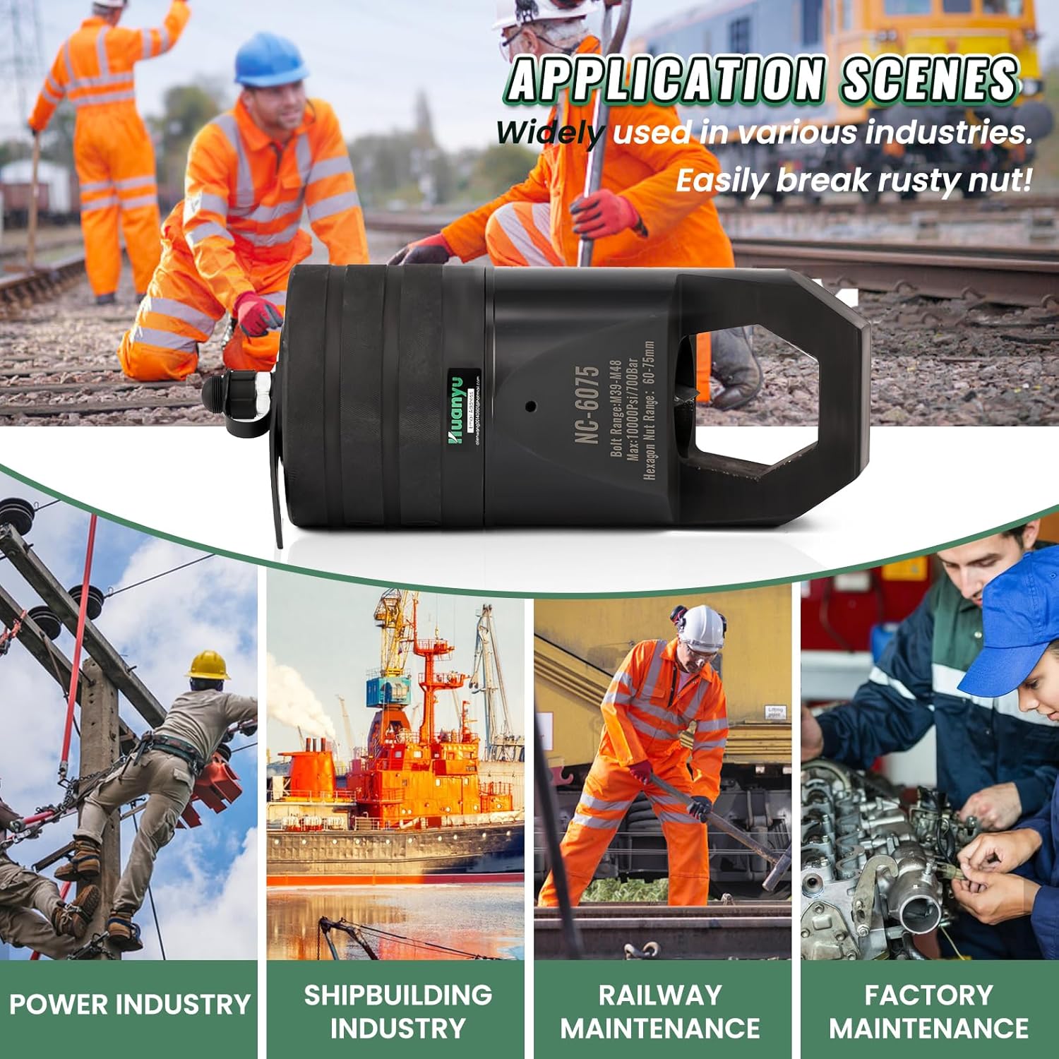 Huanyu Hydraulic Nut Splitter Tool Nut Cutter Heavy Duty Nut Separator Split type for Removing Rusty Broken Damaged Nut (NC-6075)