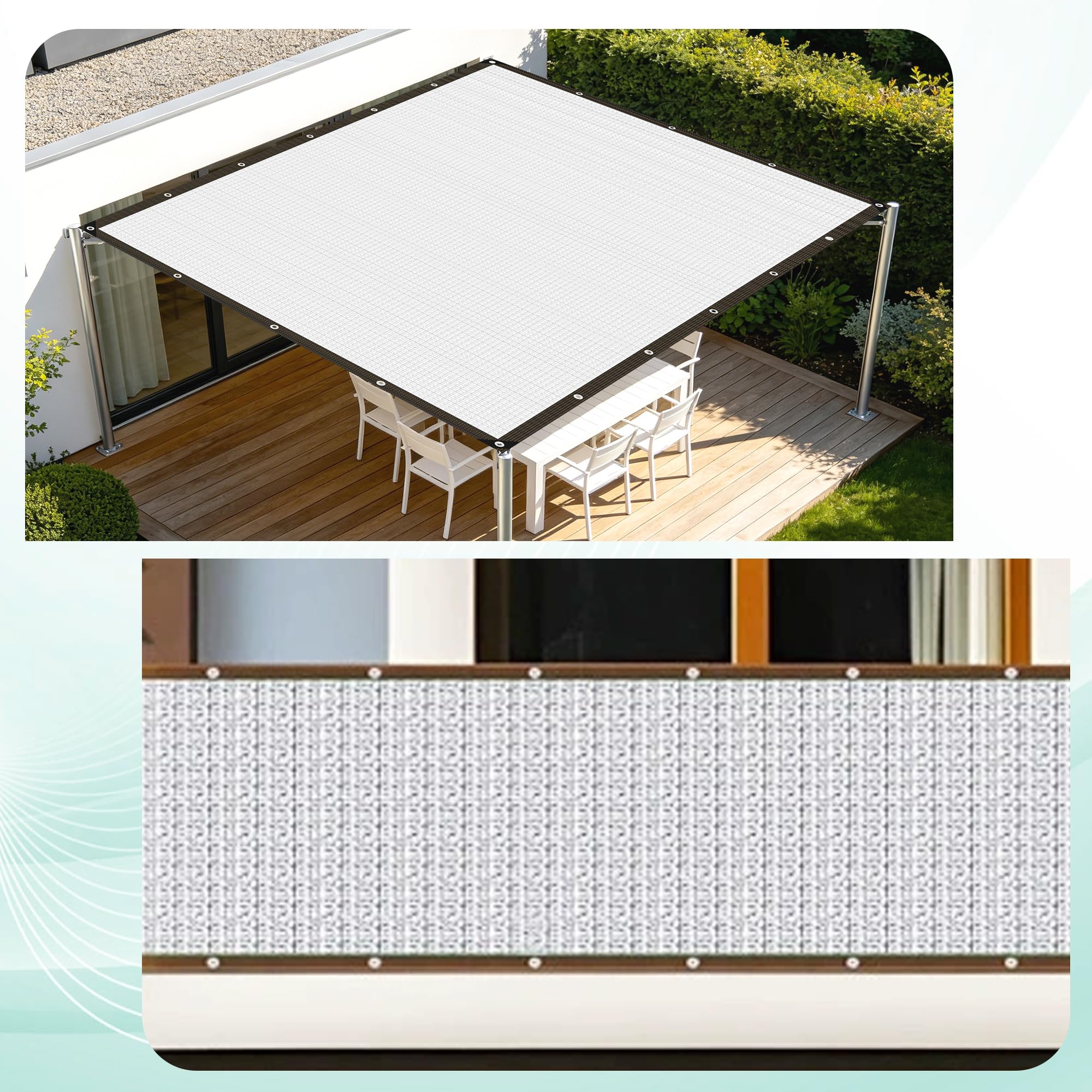 Aluminiowa Tkanina Zacieniająca Z Przelotkami 360 x 500 cm Przeciwsłoneczna Tkanina Na Cień Ogrodowy Z Przelotkami Do Użytku Zewnątrz Ogród, Samochód, Zwierzęta, Srebro