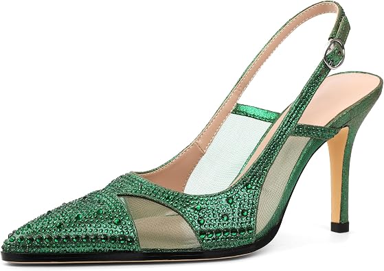 Womens Stiletto Heels for Women Sparkly Heeled Pump Rhinestone Heel Slingback Pumps Pointed Toe Shoes Elegant 3.5 Inch