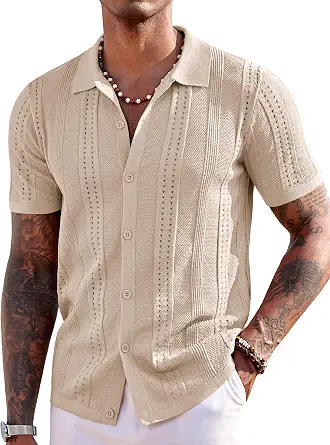 COOFANDY Men's Knit Short Sleeve Button-Down Polo Shirt for Summer Beach