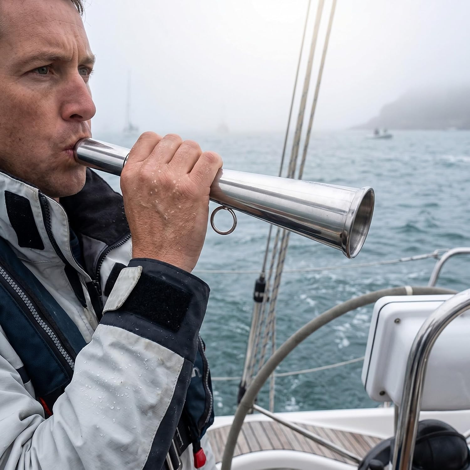 Boat Foghorn, Handheld Fog Horn, Stainless Steel Removable Mouthpiece Whistle, Compact Emergency Backup for Small Yachts, Boats