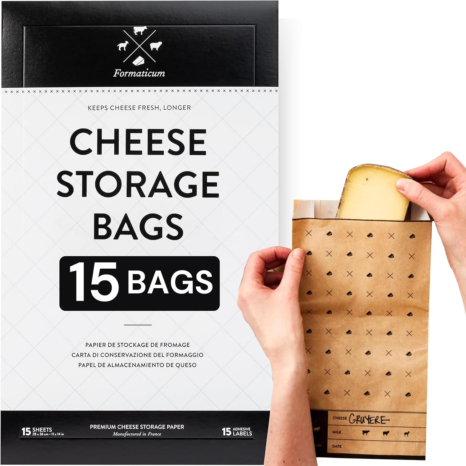 Formaticum - 15-Pack Cheese Storage Bags - 6.25 x 11 Wax Paper Bags to Keep Cheese or Charcuterie Fresh - Professional Grade Cheese Paper for Wrapping Cheese - Porous Paper Bags From France - Thumbnail 3
