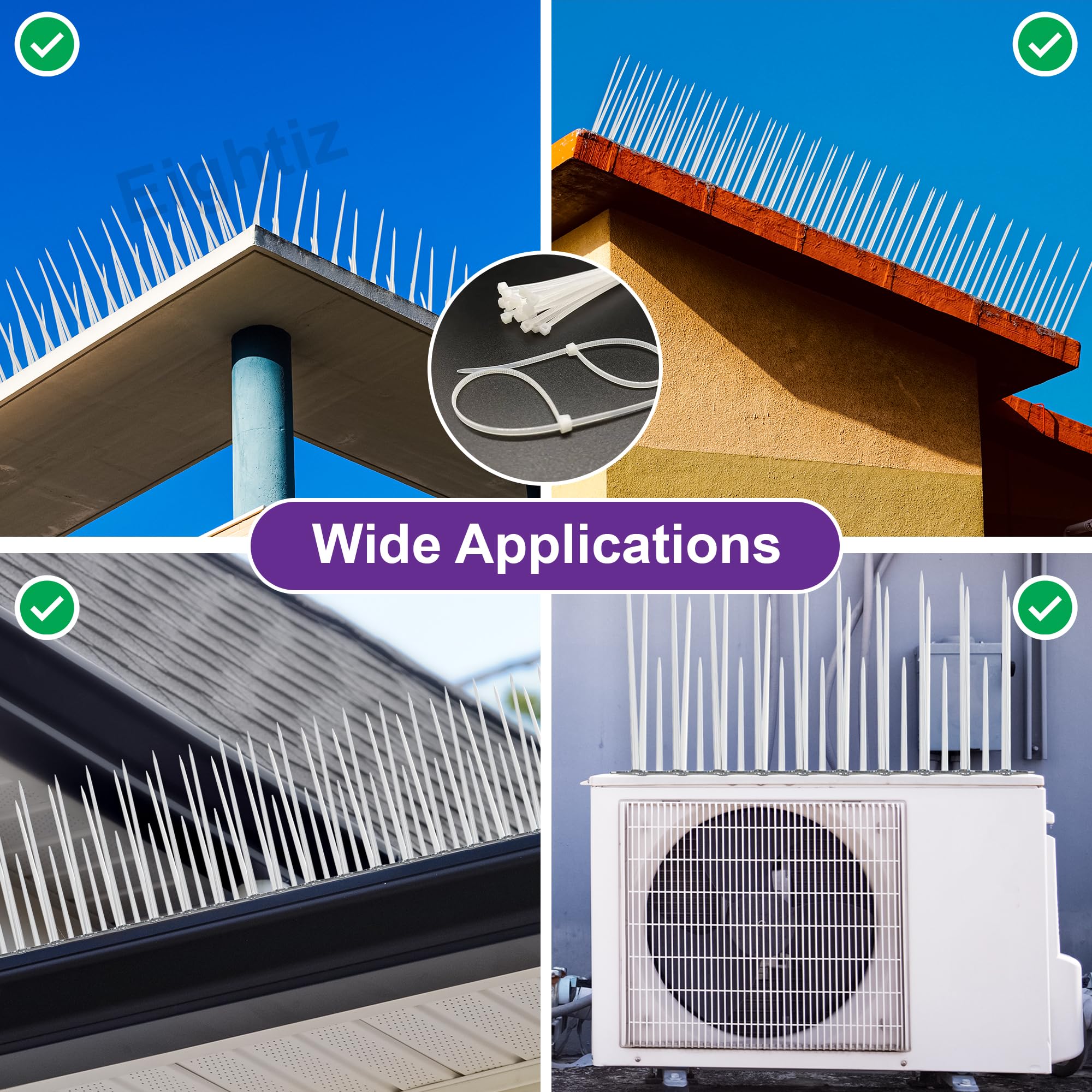 Eightiz (10 Pcs with Zip Ties) Bird and Pigeon Spikes, Control Anti Bird Plastic Spikes for AC Balcony Railing Window Home Protection from Pigeon Dog Monkey Crow Kabootar Transparent(Polycarbonate) - Image 7 thumbnail