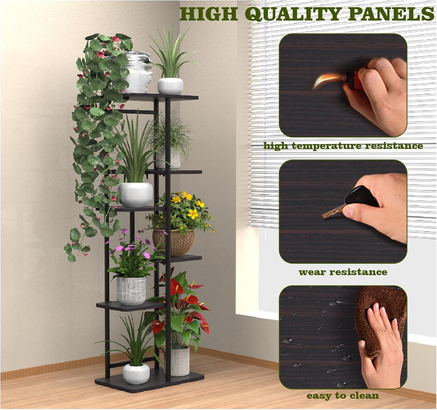 tonchean 6 Tier Plant Stand Indoor,Metal Corner Shelf Tall Tiered Flower Holders for Multiple Plants,Plant Rack Plant Table for Balcony Bedroom Patio Garden Living Room, black