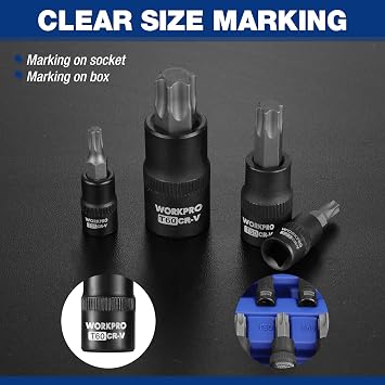 WORKPRO 13-Piece Torx Bit Socket Set, T8-T60, 1/4