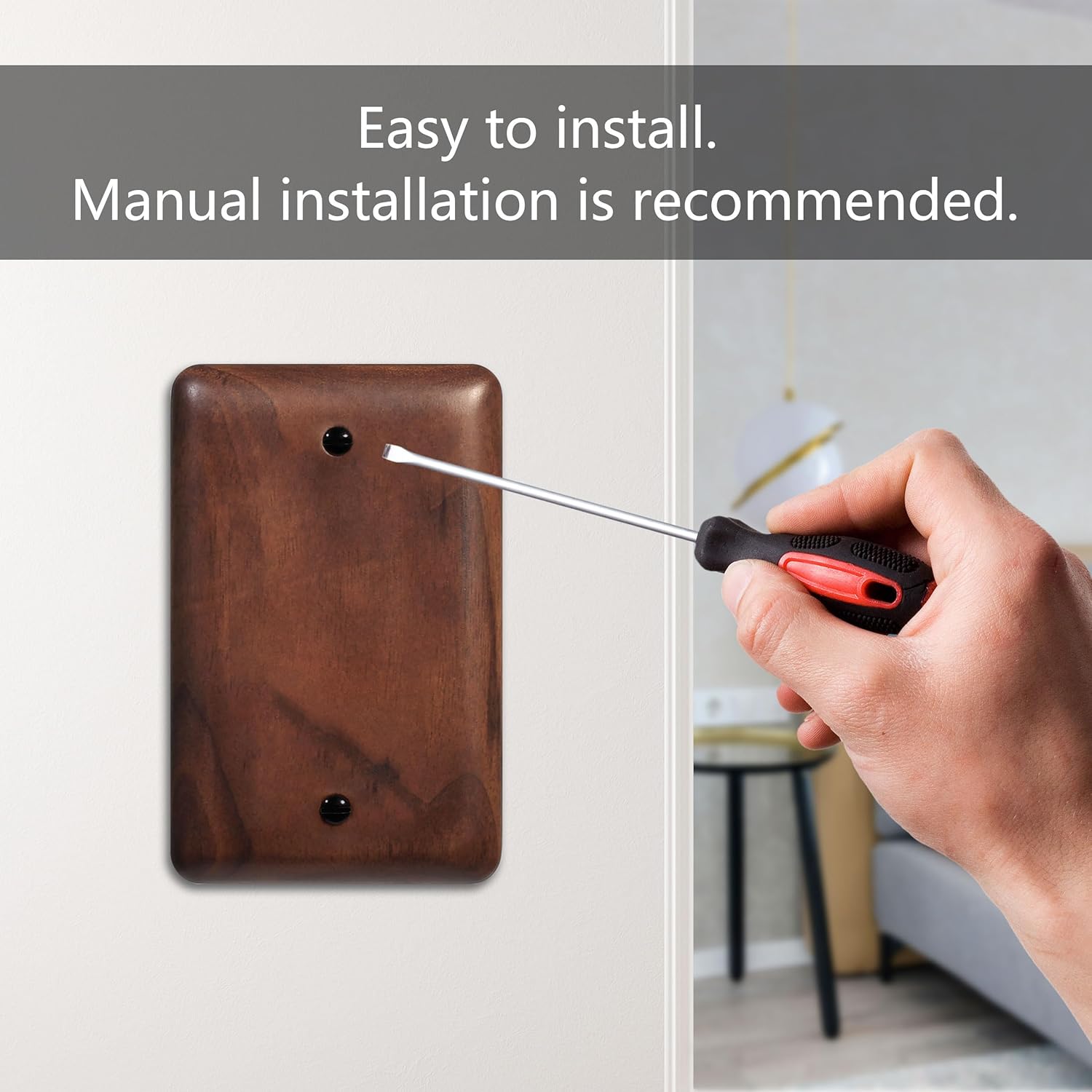 2-Pack Blank Outlet Cover Wall Plate, Solid Wood 1-Gang Cover Plate in Premium North American Walnut