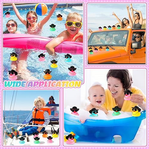 Miniatura 4 de Sotiff Juego de 48 juegos de pato chirriante de goma vaquera para fiesta de baño, patitos para decoración de tablero de automóvil, con mini
