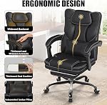 Executive Office Chair with Footrest, Ergonomic Computer Chair Infinite Lock Reclining Backrest 90°-155°, 300lbs Leather Desk Chair with Lumbar Support, Swivel Chairs for Home Office Desk (Black)