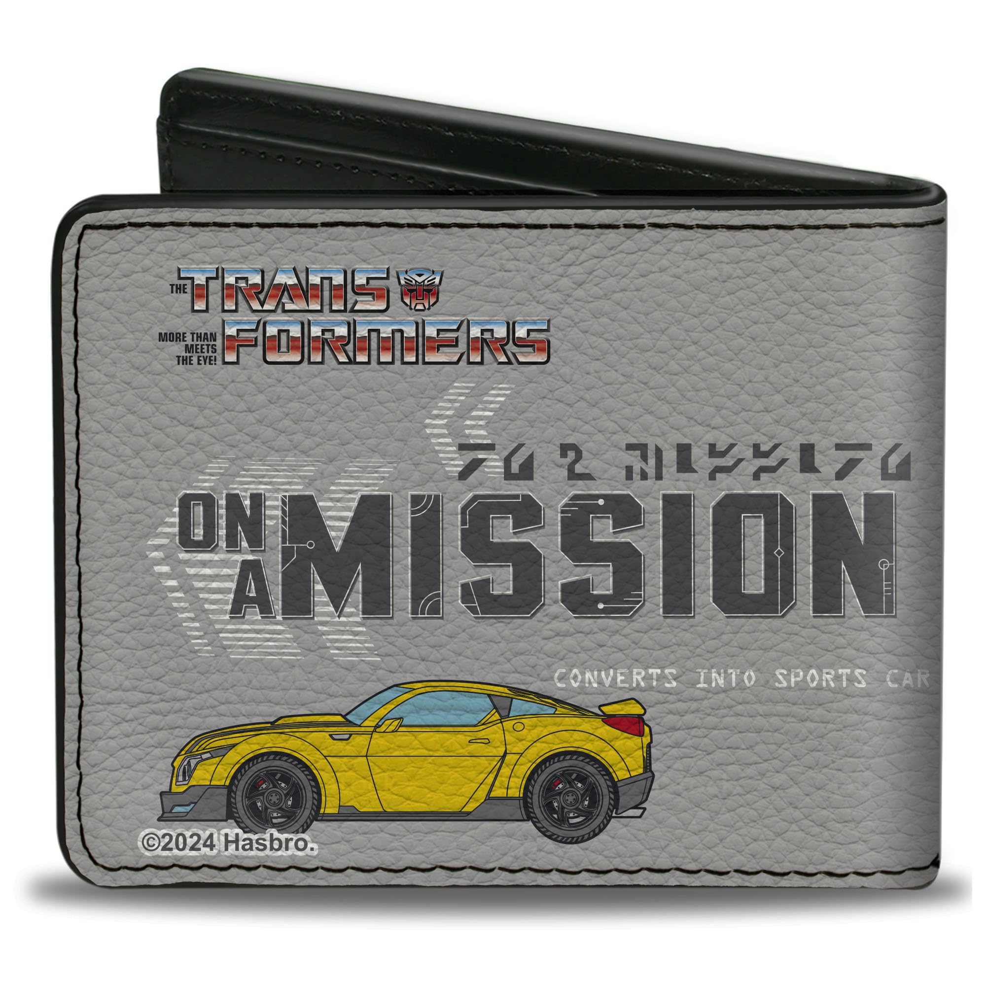 Hasbro Wallet, Bifold, Transformers Bumblebee On A Mission and Sports Car Gray, Vegan Leather