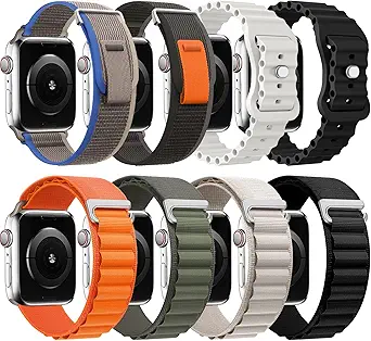 8 Pack Bands - Alpine Loop+Trail Loop+Ocean Band Compatible with Apple Watch Band 49mm 45mm 44mm 42mm for Men Women, Adjustable Sport Strap for iWatch Ultra Series 8/7/6/5/4/3/2/1/SE