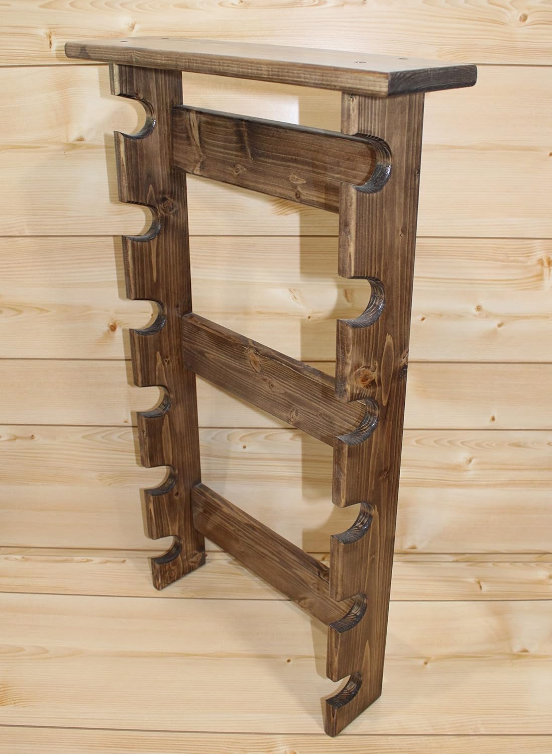 Wooden Rolling Pin Rack with Shelf | Holds 6 Rolling Pins | Rustic Farmhouse Kitchen Wall Organizer | Pine Wood Provincial Stain