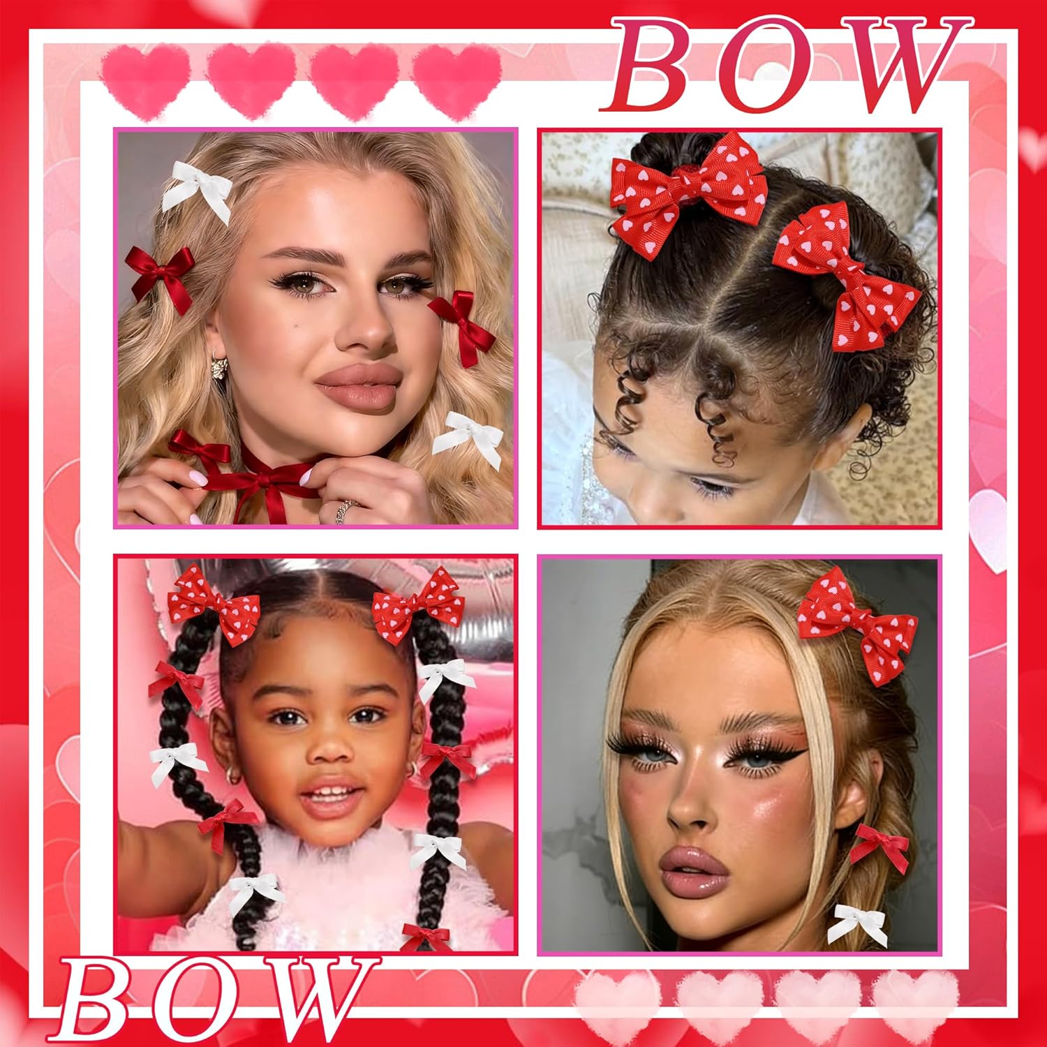 12PCS Valentines Heart Hair Bows Small Red Pink Silk Satin Bows Clips White Mini Bow Hair Clips Cute Bowknot Hair Barrettes for Teen Girls Women Decor Party Date - Image 7