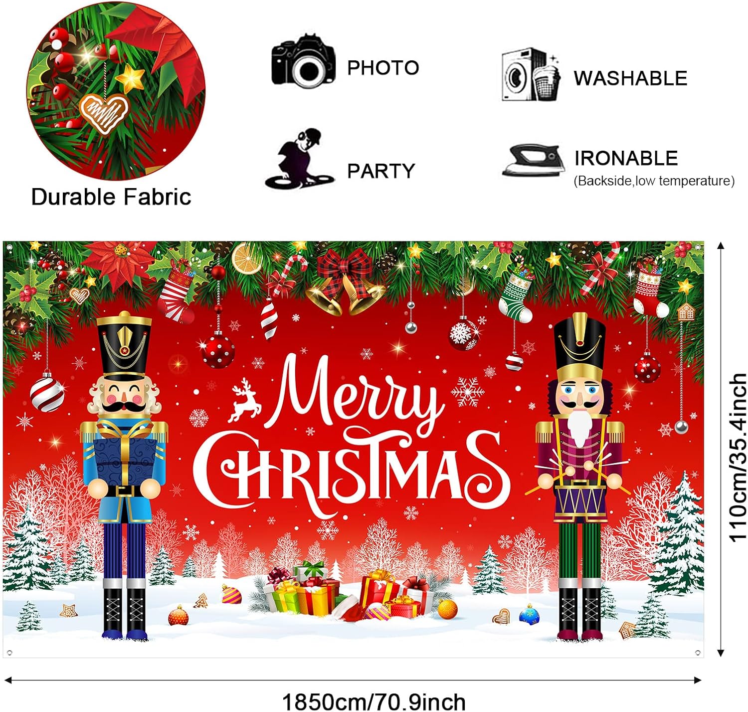 Irenare Christmas Backdrop Merry Christmas Banner Party Decoration Xmas Photography Background Photo Props for Winter Holiday New Year Eve Family Party Decoration Supplies(Nutcracker)