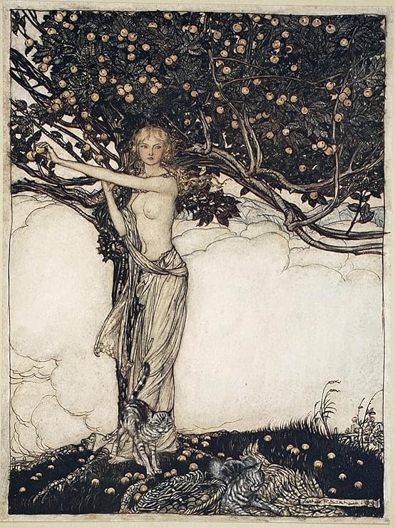 XcBAIHOUD Famous Modern Artwork Classic Canvas Painting Freia the Fair One by Arthur Rackham Printed Paintings for Room Decor 60x90cm