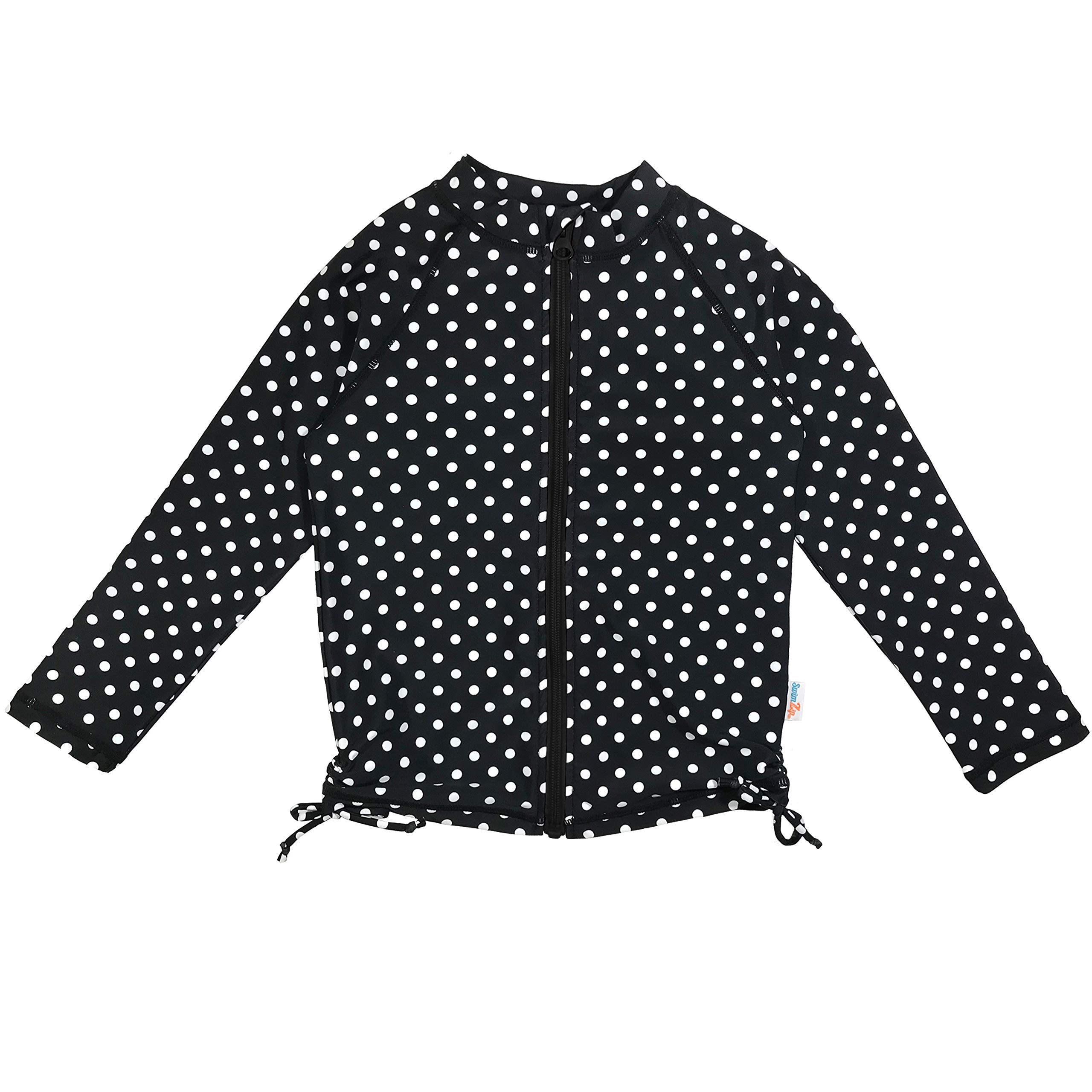 SwimZip Girl Long Sleeve Zip Rash Guard Swim Shirt | Black Polka Dot 12-18 Month