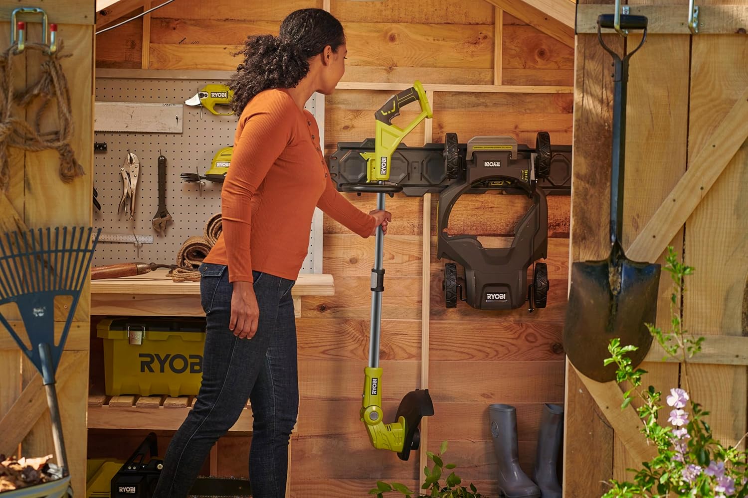 RYOBI 3-in-1 18 V Lawn Mower/Edger/Edger - Cutting Diameter 30 cm - Mulching - Wire Diameter 1 x 1.6 mm - Telescopic Tube - Sold Without Battery or Charger - Green