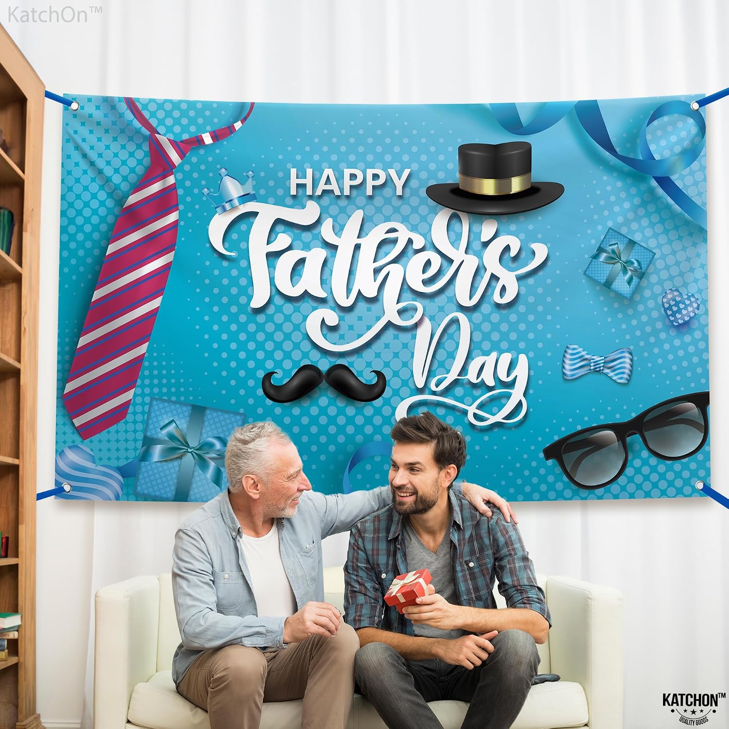 KatchOn, Blue Happy Fathers Day Banner - XtraLarge, 72x44 Inch | Happy Fathers Day Decorations for Party | Happy Fathers Day Backdrop for Photography, Father's Day Decorations, Happy Fathers Day Sign