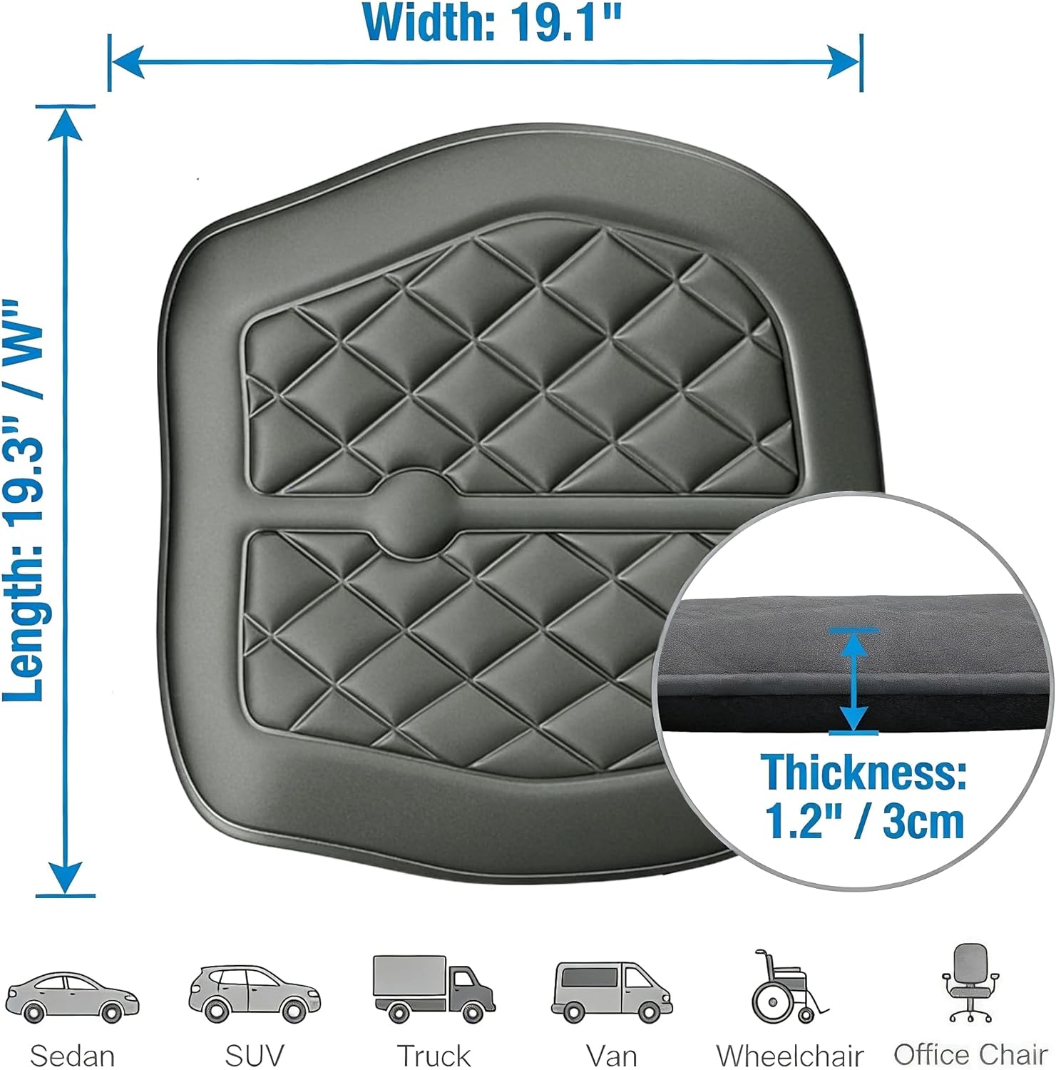 Big Ant Memory Foam Car Seat Cushion for Driver - Heightening Seat Pad for Short Drivers, Relieves Pressure for Long Drives - Non-Slip Car Booster Cushion for Office, Truck, Wheelchair