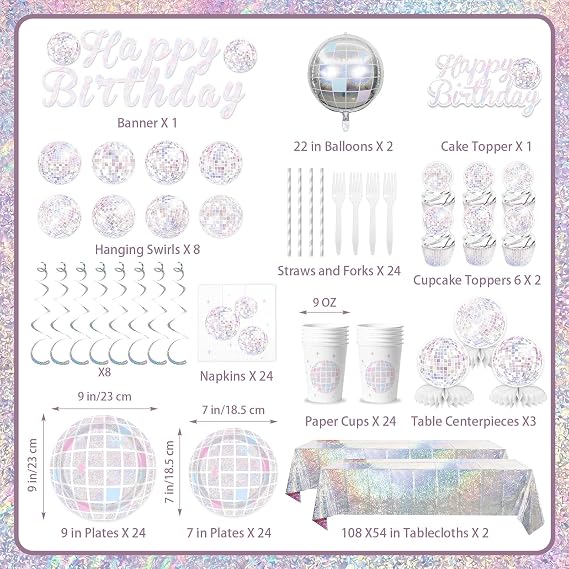181Pcs Pink Disco Ball Birthday Decorations Serves 24
