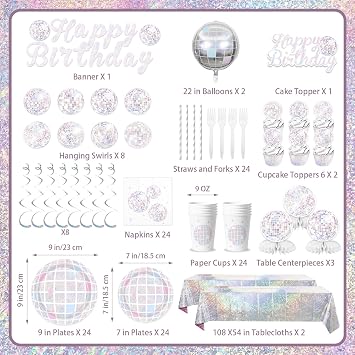 181Pcs Pink Disco Ball Birthday Decorations Serves 24