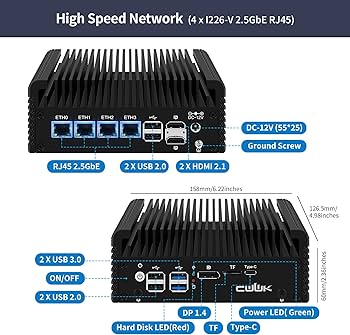 Mini PC Firewall VENOEN Alder Lake N100: 4 Porte 2.5Gbe LAN, Senza Ventola, DDR5, NVME, Wifi, Slot SIM, Per Server E Soft Router