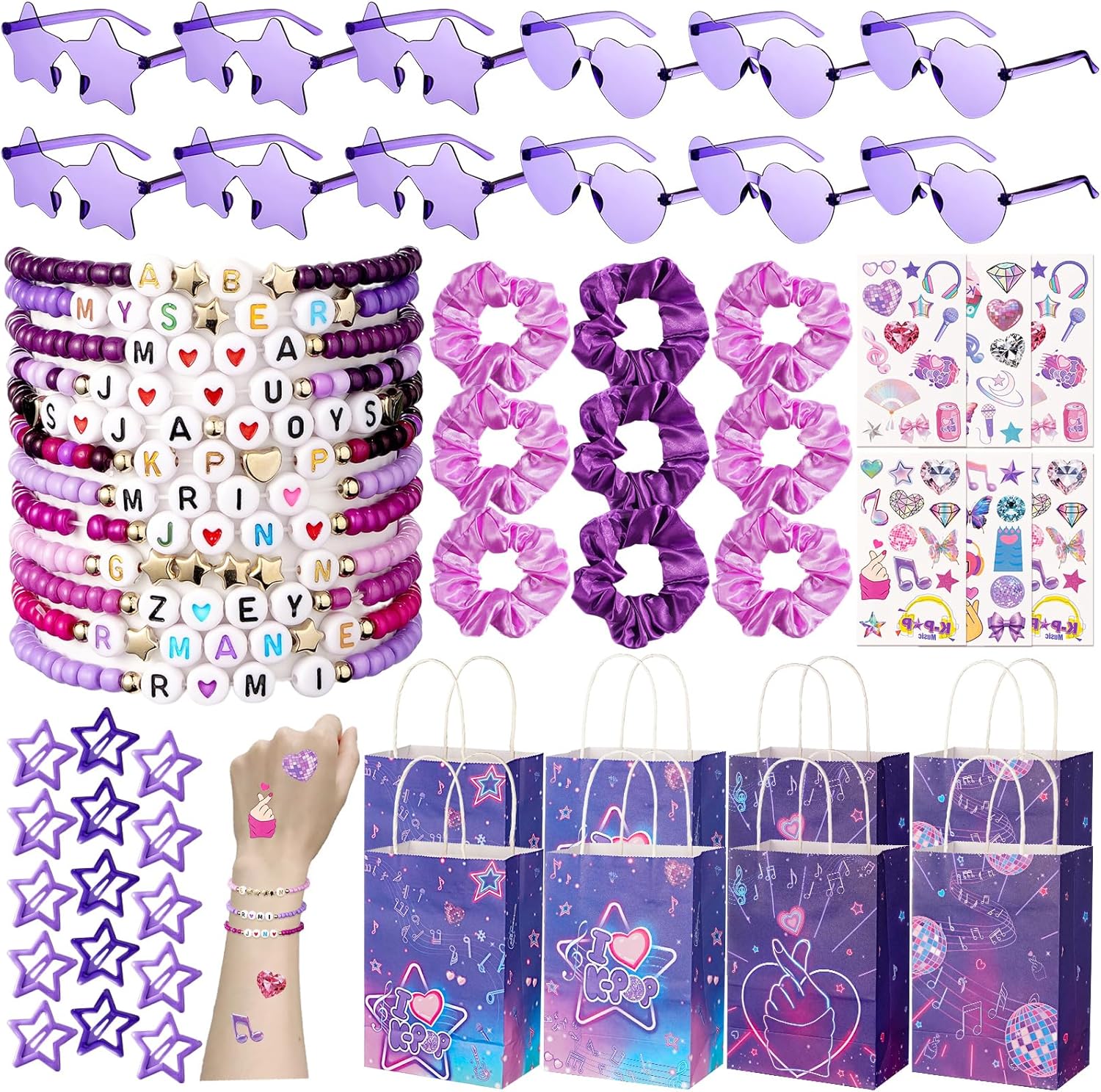 Vanblue 100 Pcs Kpop Party favors Popular Singer Party Friendship Gifts Set Birthday Decorations Supplies, Star Sunglasses Goodie Bag Stuffers Gift for Girl Women 80s Y2K Kpop Disco Fans