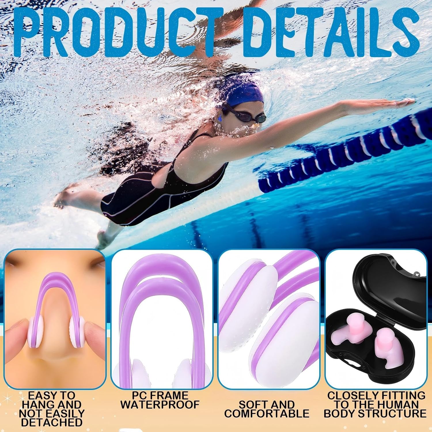 Arrowbash 12 Pcs Swimming Ear Plugs and Nose Clips Reusable Waterproof Silicone Earplugs Nose Guards with Storage Box for Swimmers Pool Beach Bath Surfing Kayaking Colorful Unisex Design